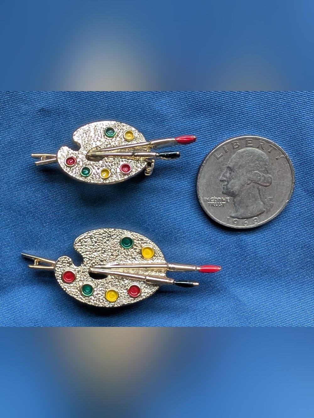 Vintage Gerry's 1980s Gold-Tone Artist Palette Brooches Multicolored Set Of 2